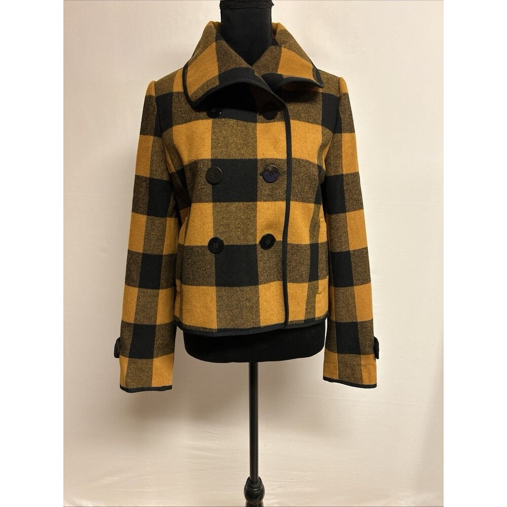 Ann Taylor Loft Womens M Blazer Jacket Plaid Double Breasted Lining Wool Blend
